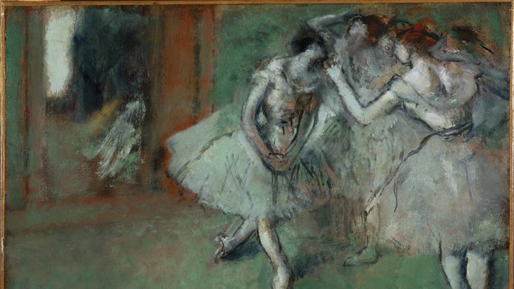 A painting by Edgar Degas entitled A Group of Dancers, showing a group of ballerinas chatting. Produced with permission National Galleries of Scotland