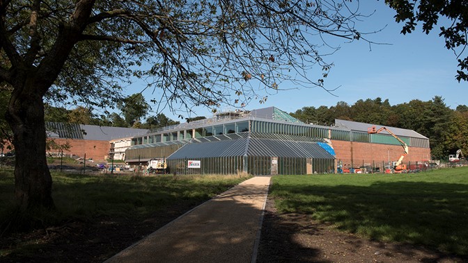 An image showing the Burrell renovation work from a distance